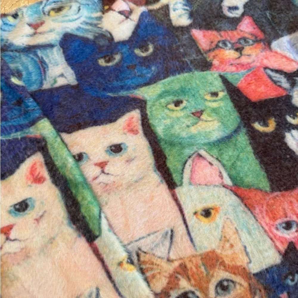 Cat Print Cozy Pullover Oversized Sweater - Multicolor S